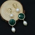 thumbnail image 2 of EOEMY Natural White Freshwater Rice Pearl Coin Green Jade Dangle Cz Hook Earrings, 2 of 7