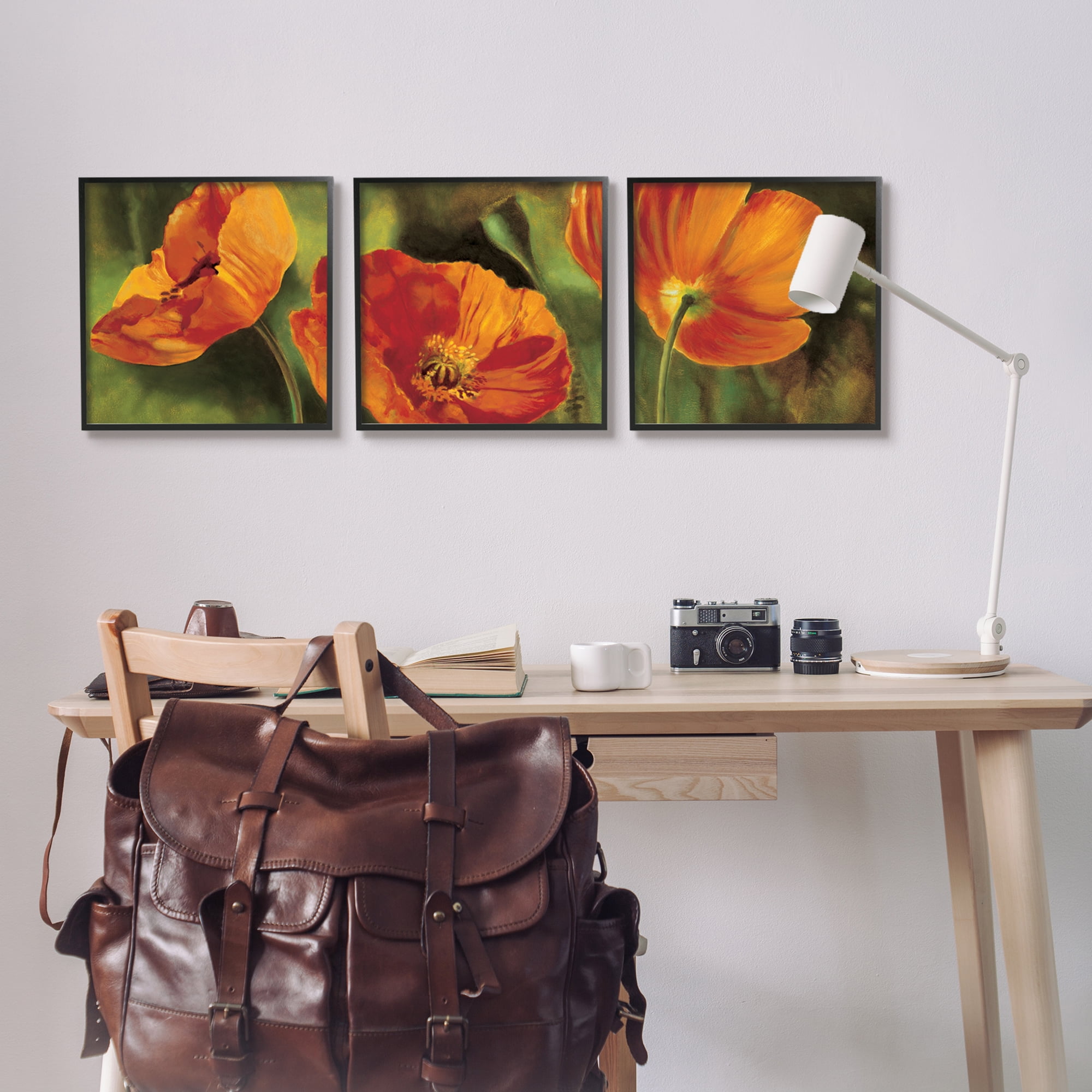 Stupell Wild Poppy Blooms Flower Garden Botanical & Floral Painting Black Framed Art Print Wall Art, Set of 3
