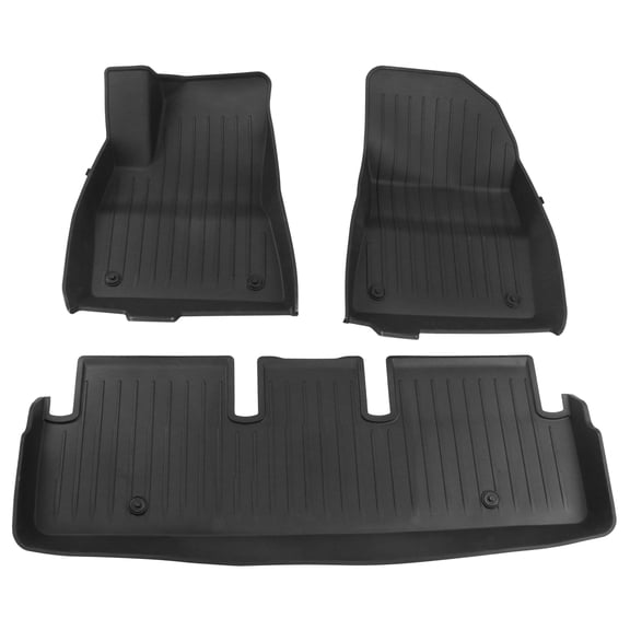 Ikon Motorsports Floor Mats Compatible With 2017-2023 Tesla Model 3, Black 3D Molded Car Carpets Liner 1st 2nd Row Front Rear Protection 3PC Set Injection TPE All Weather Protector
