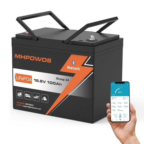 12V 100Ah G24 Bluetooth LiFePO4 Lithium Battery Group 24 Deep Cycle Battery 100A Smart BMS for RV Marine Trolling Motor Solar System