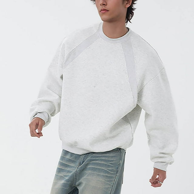 pstuiky camisas de manga larga para hombre, Blusas y sudaderas casuales de manga larga y cuello redondo de color liso para hombre Tops de hombre l