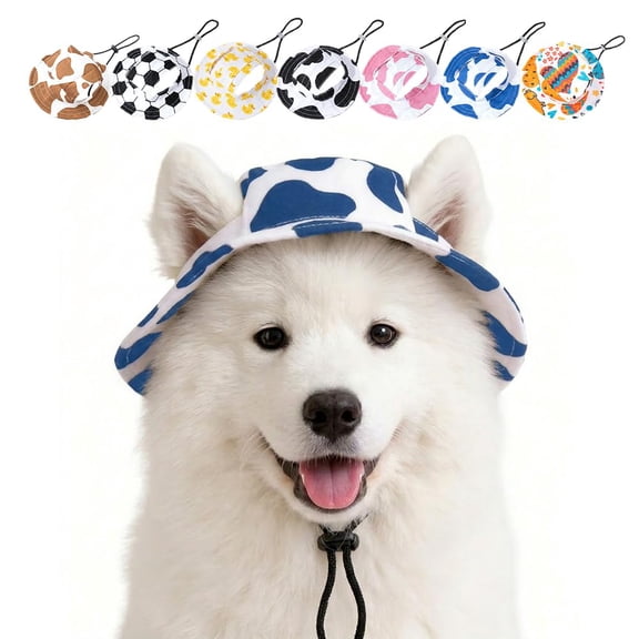 Outdoor Sun Hat for Pets, Adjustable Dog Bucket Hat with Ear Holes, Breathable Sun Protection Cap for Small Medium Large Dogs & Cats, Beach Walking