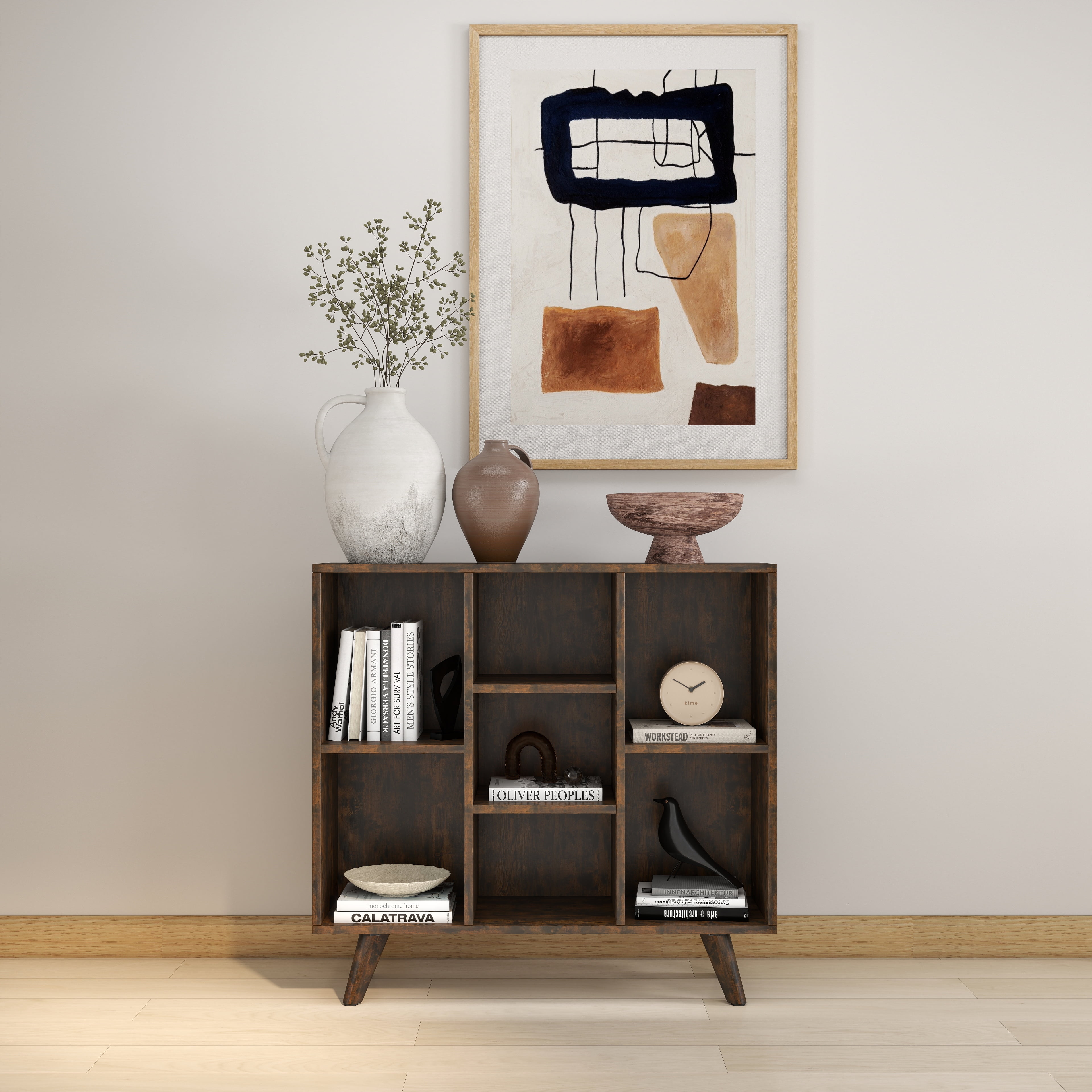 Manxile 3 Tier Cube Bookshelf, Retro Wood Bookshelves Storage Organizer Shelf, Freestanding Open Book Shelves