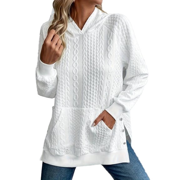 GigrtiJin Women Plus Size Hoodies Solid Color Long Sleeved Hooded Sweatshirt Casual Side Slit Pullover Top with Pocket