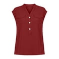 thumbnail image 2 of hoksml Women's Cap Sleeve Blouse, V Neck Henley Casual Shirt with Pockets, Loose Fit Work Tops for Office Daily Wear, 2 of 6