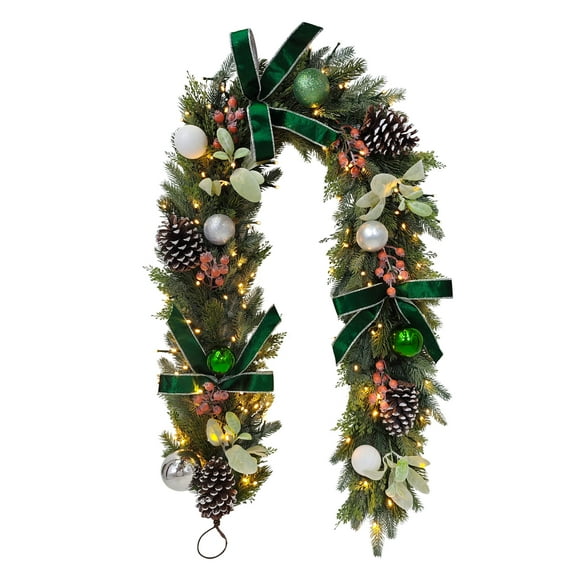Puleo International 6' x 10" Pre-Lit Battery-Operated Adorned Garland