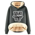 thumbnail image 1 of KIHOUT Spring Winter Womens Tops Winter Warm Plush Solid Color with Pocket Printed Long Sleeve Fleece Tops Hooded Sweatshirt, 1 of 4