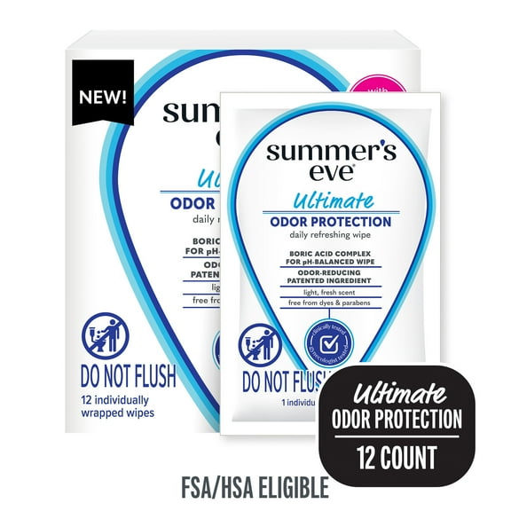 Summer's Eve Ultimate Odor Protection Wipes, 12 Count
