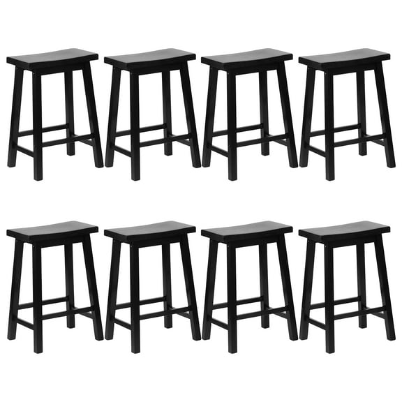 PJ Wood Classic Saddle-Seat 24" Kitchen Counter Stools, Black (Set of 8)