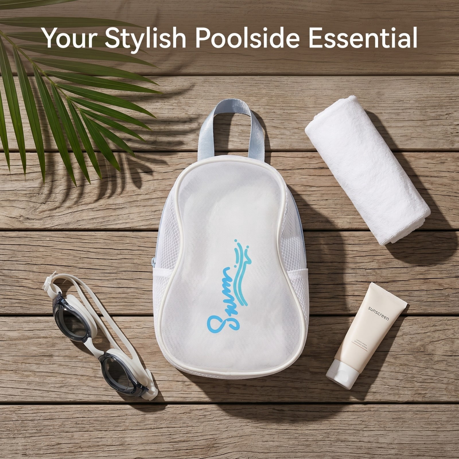 Dry Wet Departed Swim Bag, Waterproof PU Leather Sports Tote with Expandable Bottom, Large Capacity Gym Duffle for Pool, Beach and Outdoor Fitness, Pearl Alabaster