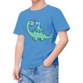 thumbnail image 3 of WERYOUNG T-Shirts Filles Garçons Été Décontracté Imprimé Dinosaure Col Rond Manches Courtes T-Shirts Classiques Actifs pour Tout-Petits, Bleu, 3-4 Ans, 3 of 3