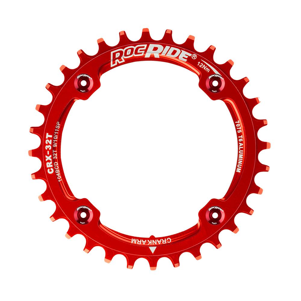 32T Narrow Wide Chainring 104 BCD Red Aluminum With 4 Red Aluminum Bolts By RocRide For 9/10/11 Speed. - image 3 of 5