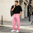 thumbnail image 6 of Dwellite Wide Leg Pants for Men Baggy Wide Leg Oversized Gym Casual Workout Solid Cargo Sweatpants Lounge Relaxed Fit Trousers Pink M, 6 of 9