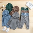 thumbnail image 2 of QWIED Toddler Boy Outfits Baby Long Sleeve Hooded Romper Tops Solid Pants Set 2Pcs Clothes Toddler Outfits Blue 18 Months-24 Months, 2 of 8