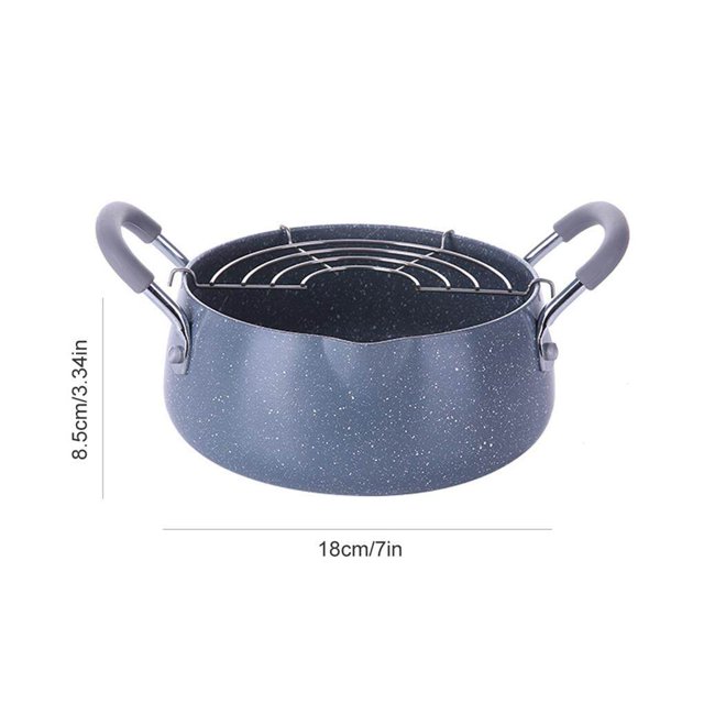 relayinert Non Stick Coating Fryer Pot Mini Deep Fry Pan with Oil Drip Drainer Kitchen Fryer Pot