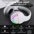 thumbnail image 2 of Wireless Bluetooth Headphone with Noise Cancellation HiFi Stereo Sound Mic Deep Bass Protein Earpad Rainbow RGB Backlight Rechageable Over Ear Headset for PC Mac Game Travel Class Home Office (White), 2 of 9