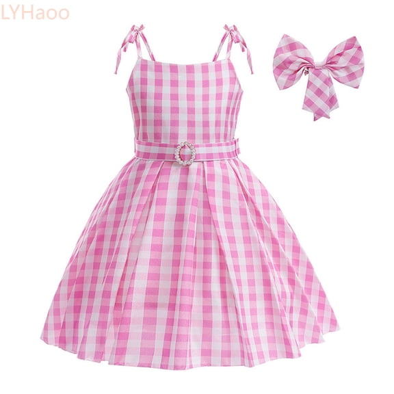 LYHaoo Elegant Girls Party Dress With Suspenders And Lattice Pattern Waist Design For And Celebrations,Girls A-Line Dresses Sizes 8-9 Years Pink