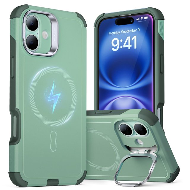 Funda ESR para iPhone 16 con soporte de 7 m, protección contra caídas, color verde claro