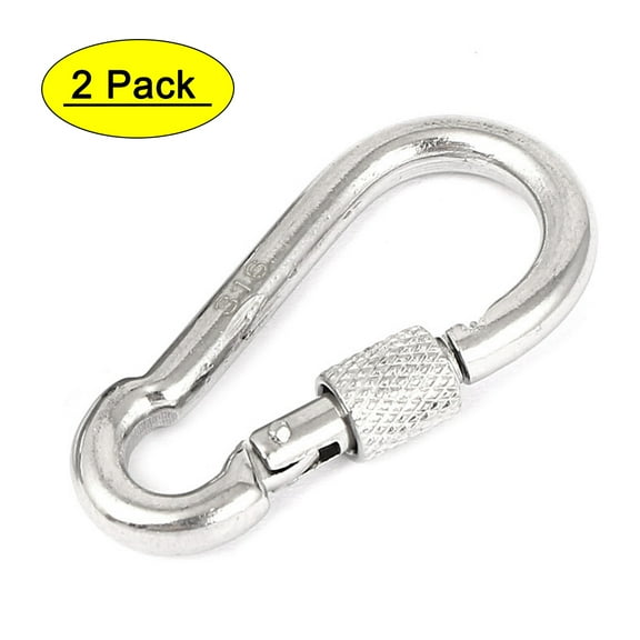 Unique Bargains 316 Stainless Steel Screw Lock Carabiner Snap Hook Clip Hardware 2pcs