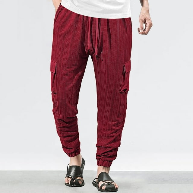 Weiqiqre Mens Sweatpants Drawstring Waist Cotton Line Joggers with Pockets Soft Athletic Workout Track Pants