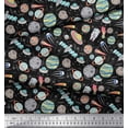 thumbnail image 3 of Soimoi Black Cotton Duck Fabric Satellite & Planet Galaxy Decor Fabric Printed Yard 56 Inch Wide, 3 of 3