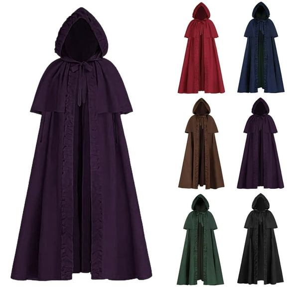 Hvyesh Long Hooded Cloak for Women Men Velvet Cape Medieval Long Cape Halloween Costumes for Women Men