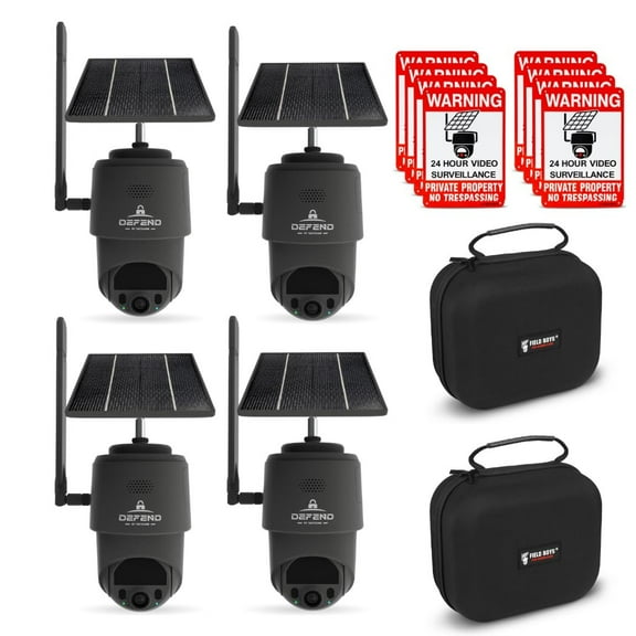 TACTACAM Defend 360 Cellular Security Camera, 4K Photos, 1080p Video, Solar   Rechargeable Battery, 360 Pan/Tilt/Zoom, LTE Cellular, Motion Alerts, Weather Resistant Includes Case & Signs 4PK