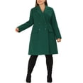 thumbnail image 2 of Unique Bargains Women's Plus Notched Lapel Double Breasted Long Coat Dark Green 2X, 2 of 5
