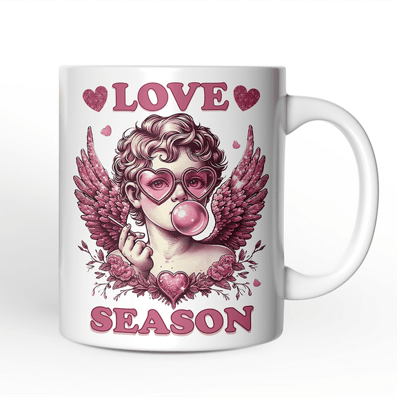 Retro Cupid Valentine Blowing Bubble Personalized Mug, Love Season Vintage Valentine's Day Gift
