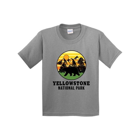 Inktastic Yellowstone National Park with Bear Mountains and Trees Cricle Youth T-Shirt