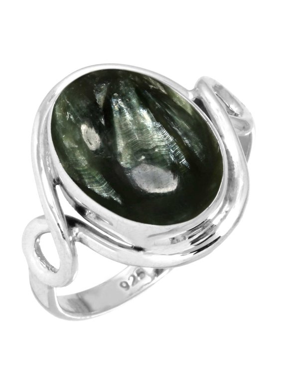 Natural Seraphinite Ring 925 Sterling Silver Handmade Jewelry