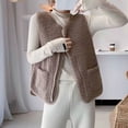 thumbnail image 4 of comerut Women Fall Spring Vest Round Neck Thick Fleece Pockets Solid Color Sleeveless Zipper Closure Retro Warm Office Street Home Vacation Layering Waistcoat, 4 of 8