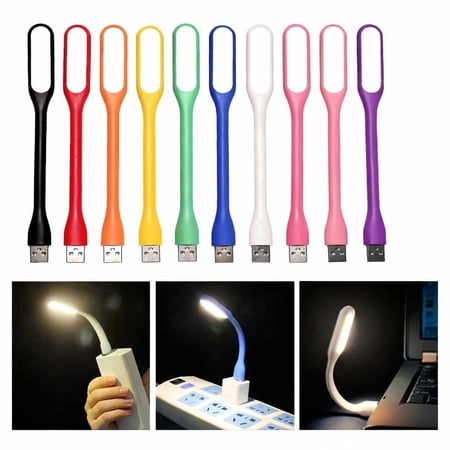 USB LED Light Lamp for Power Bank (10 PCS) Portable Eye Care Mini Night Light with Flexible Arm USB Gooseneck Reading Lamps Book Light Compatible for Desktop Notebook Laptop(10 colors)