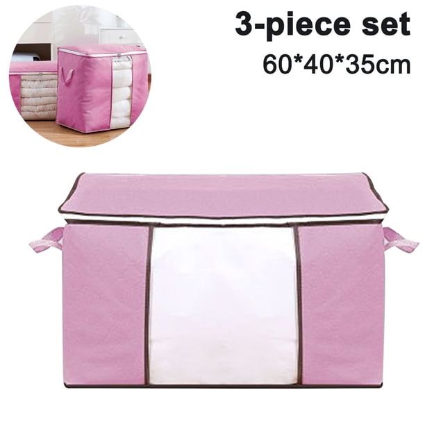 Paquete de 3 bolsas de almacenamiento de ropa, organizador de armario de ropa de gran capacidad para edredones tamaño king, mantas, edredones y colchas con asa reforzada, ventanas transparentes y