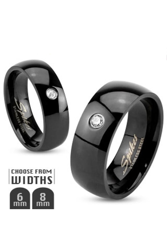 Stainless Steel 316 Black IP Cubic Zirconia Wedding Band Ring Width 08 mm Size 11