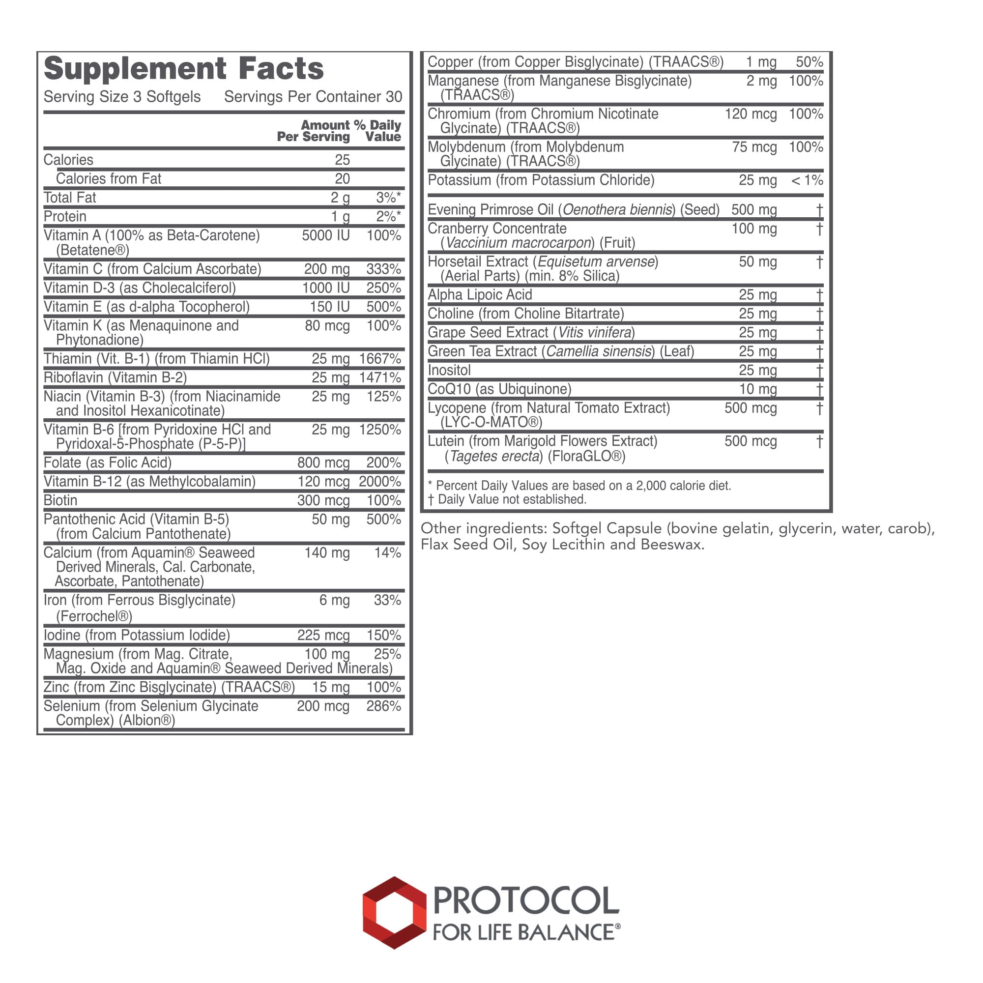Protocol Ortho Multi - Antioxidants, Bone Health, Multivitamin for Women - 90 Softgels