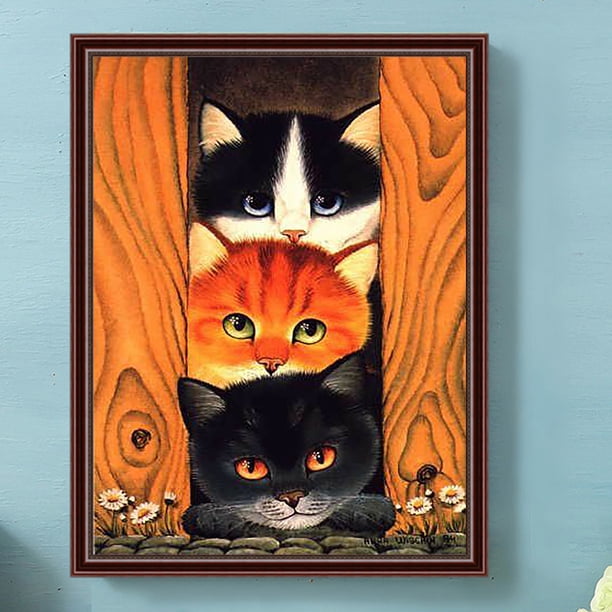 Cuadros Decorativos 5D bricolaje ronda completa taladro diamante pintura gato Kit arte decoración del hogar (ZQ040) Wdftyju embutido en tela