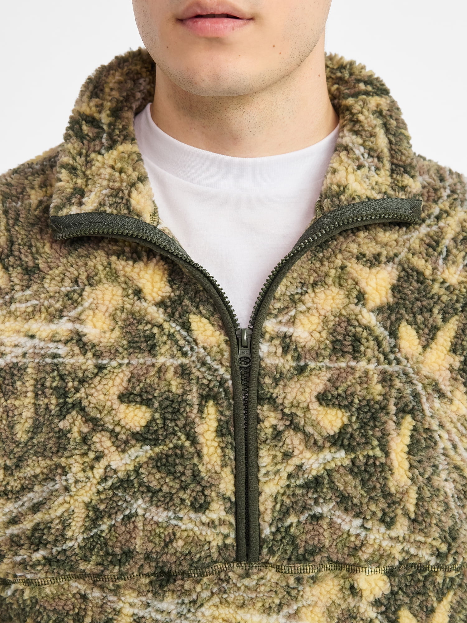 No Boundaries Faux Shearling Quarter Zip Pullover, Men’s XS-4XL