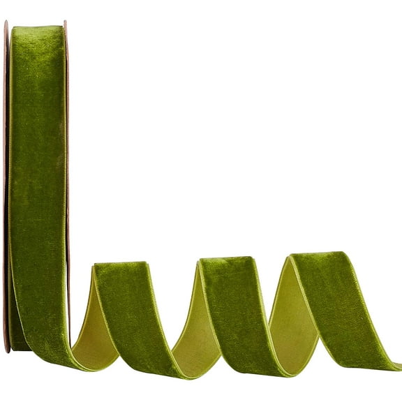 18.5 Yards × 1 Inch Christmas Single Side Velvet Ribbon Green Velvet Ribbon Satin Ribbon Roll for Wedding Gift Wrapping Hair Bows Flower Arranging Home Decorating (Olive)