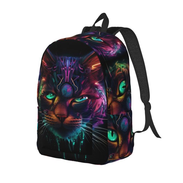 Fotbe Futuristic Cat Warrior Mochila de Lona con Estampado, Mochila Duradera, Mochila Versátil de Alta Calidad, Mochila Compacta Vintage-Medium