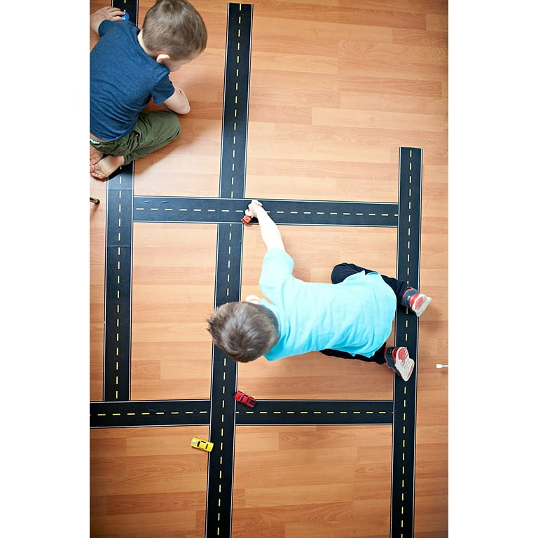  dspitwod Play Road Tape for Kids Car Toy Road Tape Track, Stick  to Floors and Table Flat Surface,No Residue, 2-Pack of 3.9 Inch Wide x 32.8  ft Black Tape for Kids