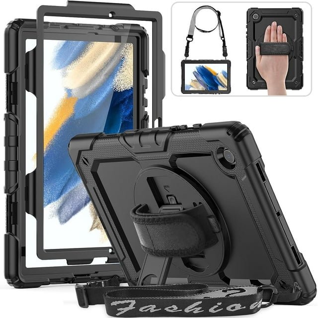 KOMI pour Samsung Galaxy Tab A8 Étui 10.5 Protection Intégrale avec Dragonne Rotative/protecteur d'Écran/support Intégré, Étui Robuste Antichoc pour Tablette Samsung A8 2022 SM-X200/X205/X207