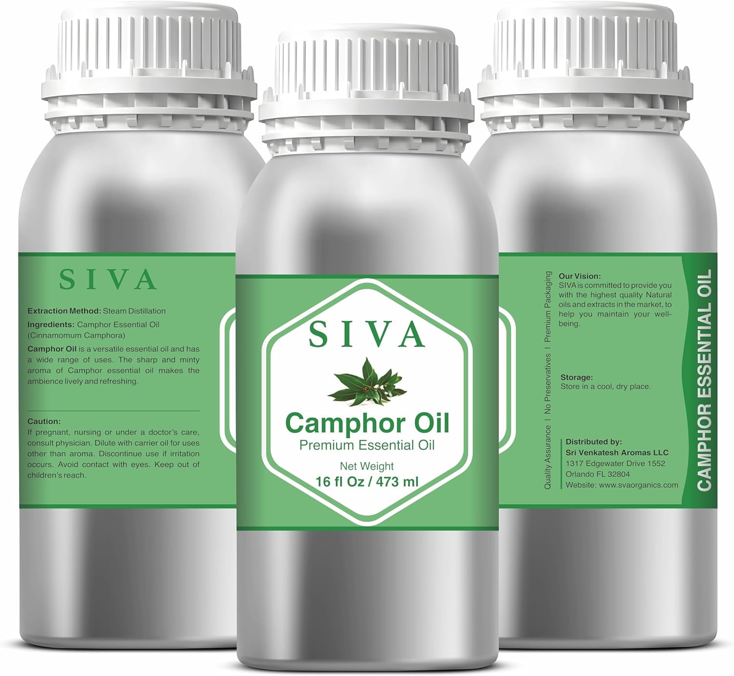 Siva Camphor Essential Oil - 16 Fl Oz – 100% Natural Camphor Oil - for Diffuser, Face, Skin Care, Aromatherapy, Hair Care, Scalp and Body Massage