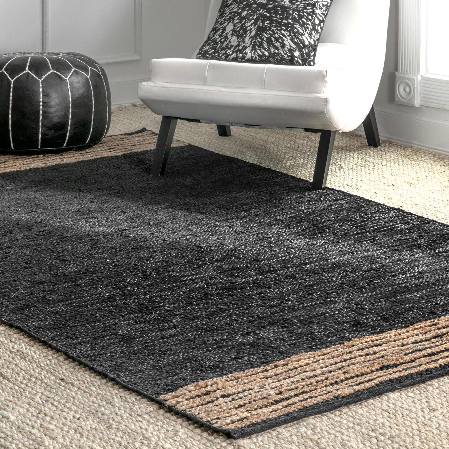 nuLOOM Hand Braided Jute Leather Kelli Area Rug