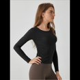 thumbnail image 4 of Camiseta Deportiva Informal de Cuello Redondo y Larga para Mujer, Estilo Jersey, para Otoño e Invierno, con Pliegues y Ajustada, para Yoga Negro XL, 4 of 8