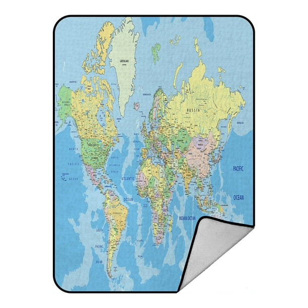 ABPHQTO Highly Detailed Political World Map Labeling Fleece Blanket