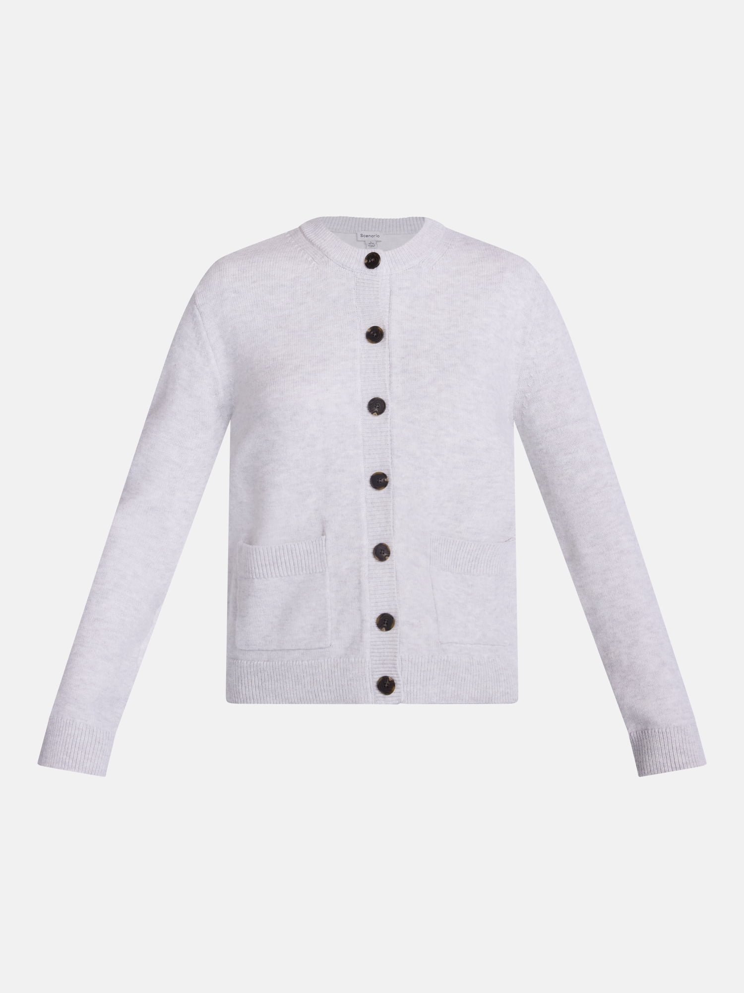 Scenario Women's Crewneck Cardigan with Patch Pockets, Lightweight, Sizes XS-XXXL