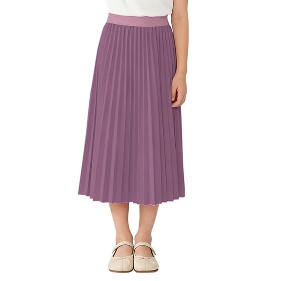 WRKEKC Girls Pleated Skirt Elastic Waist Solid Color Soft Breathable Comfortable Cotton Fabric Lightweight Casual Daily Wear 3-13 Years