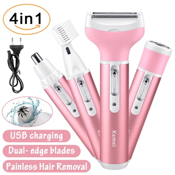 PENGXIANG 4 in 1 Electric Shaver for Women, Rechargeable Waterproof Razor Painless Epilator Bikini Trimmer Lady Grooming Kit for Body Face Eyebrow
