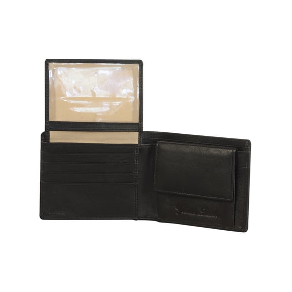 Sakkas Men's Leather Bi-fold Wallet -Id Windows / Card Slots with Gift Bag - Black
